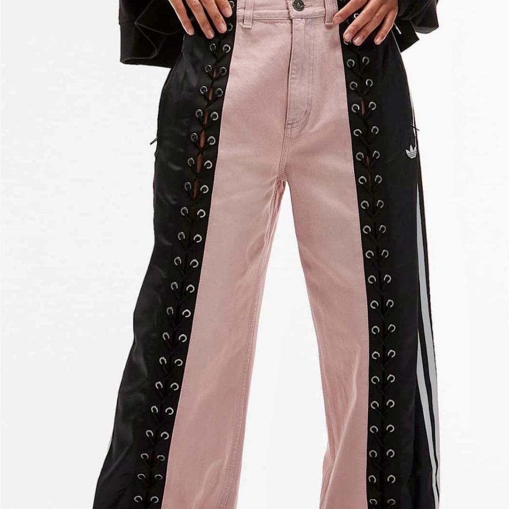 Adidas Pink and Black Lace-Up Trousers